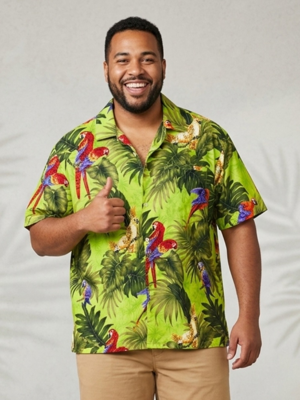 Creation Vibrant Parrot Palm Tree Terivoile - Relaxed XL Button Shirt